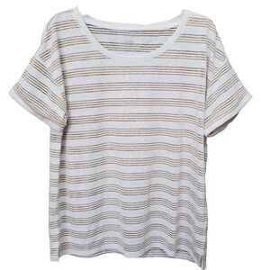 Talbots Linen Blend Roll Cuff Short Sleeve Shimmer Stripe T-Shirt Size Large